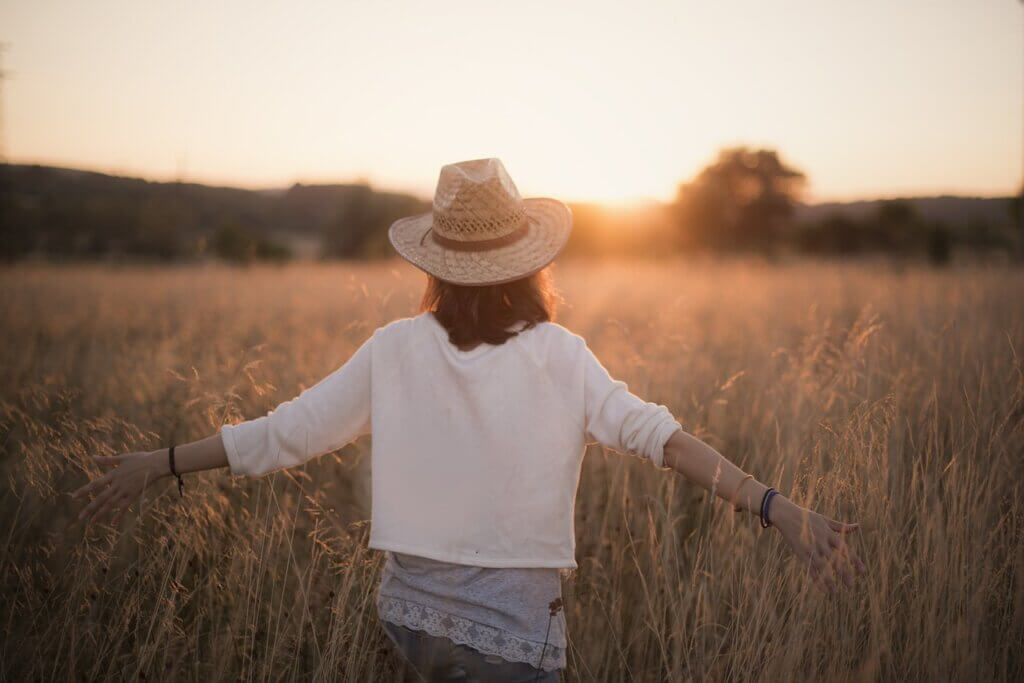 Ballade dans les champs au soleil couchant